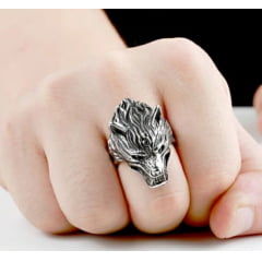 Anel vikings cabeça de lobo feros em aço inoxidável 316L alta qualidade 