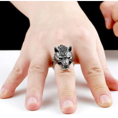 Anel vikings cabeça de lobo feros em aço inoxidável 316L alta qualidade 