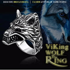 Anel vikings cabeça de lobo feros em aço inoxidável 316L alta qualidade 