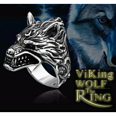 Anel vikings cabeça de lobo feros em aço inoxidável 316L alta qualidade 