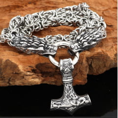Colar vikings cabeças de dragão com pingente mjolnir em aço inoxidável 316L colar vigoroso marcante joia perfeita .