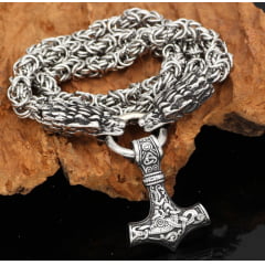 Colar vikings cabeças de dragão com pingente mjolnir em aço inoxidável 316L colar vigoroso marcante joia perfeita .