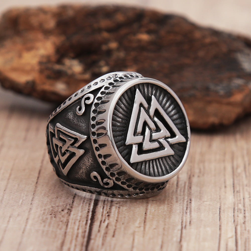 Anel masculino runas valknut Vikings anel em aço inoxidável 316L