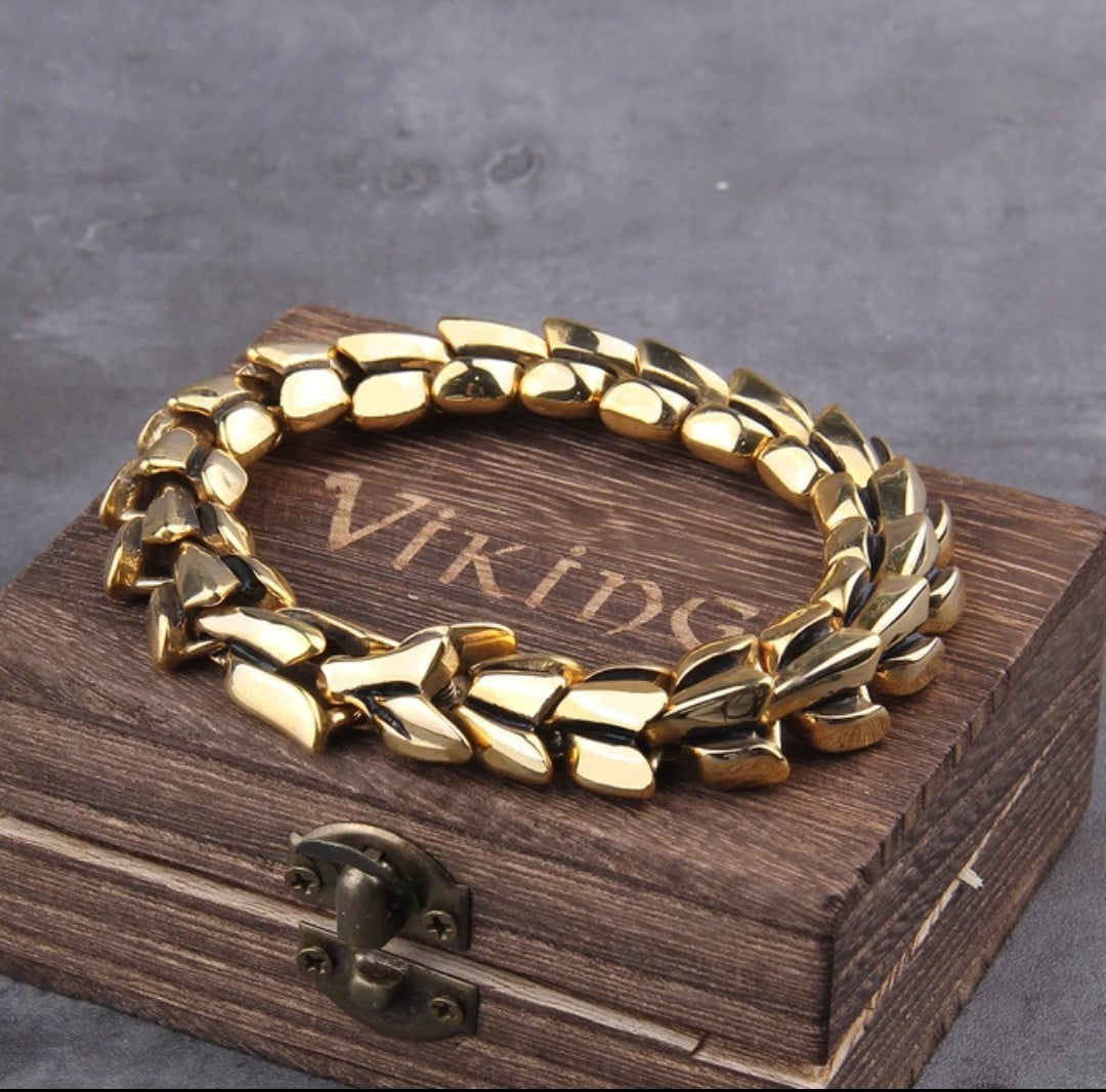 Bracelete Vikings dragão em aço inoxidável 316L alta qualidade joia pra vida toda