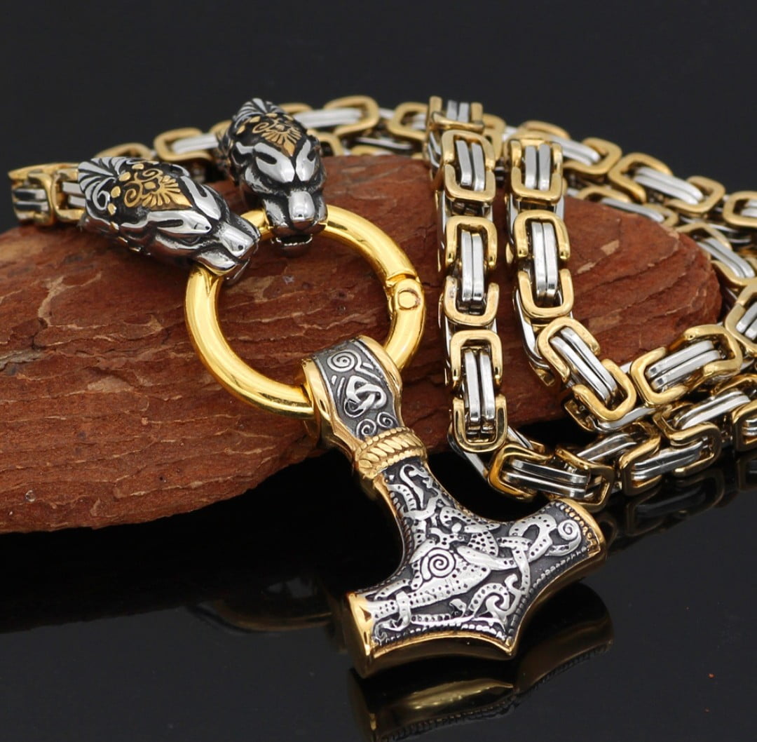 Lindo colar Viking cabeça de leopardo pingente mjolnir Thor em aço inoxidável 316L colar marcante joia perfeita.